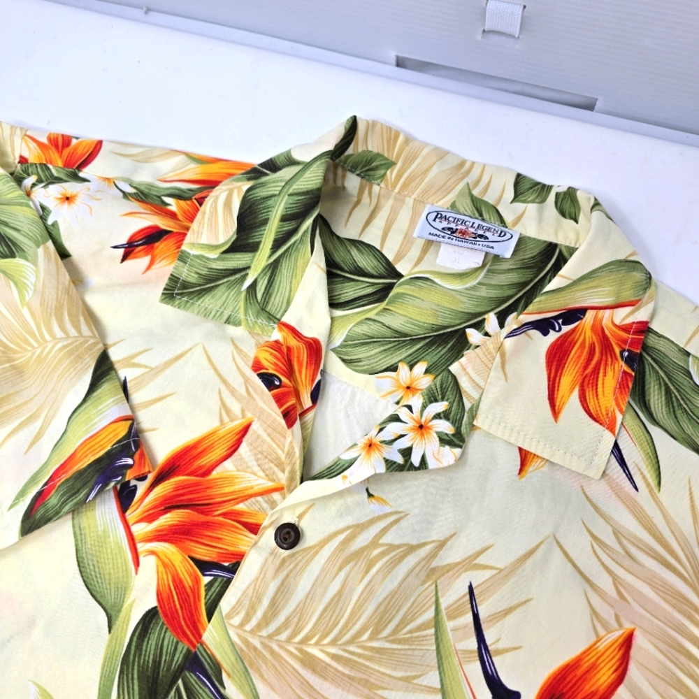 Vintage Pacific Legend Hawaii Shirt Men's Size XL‎ Beige Birds Of Paradise USA.